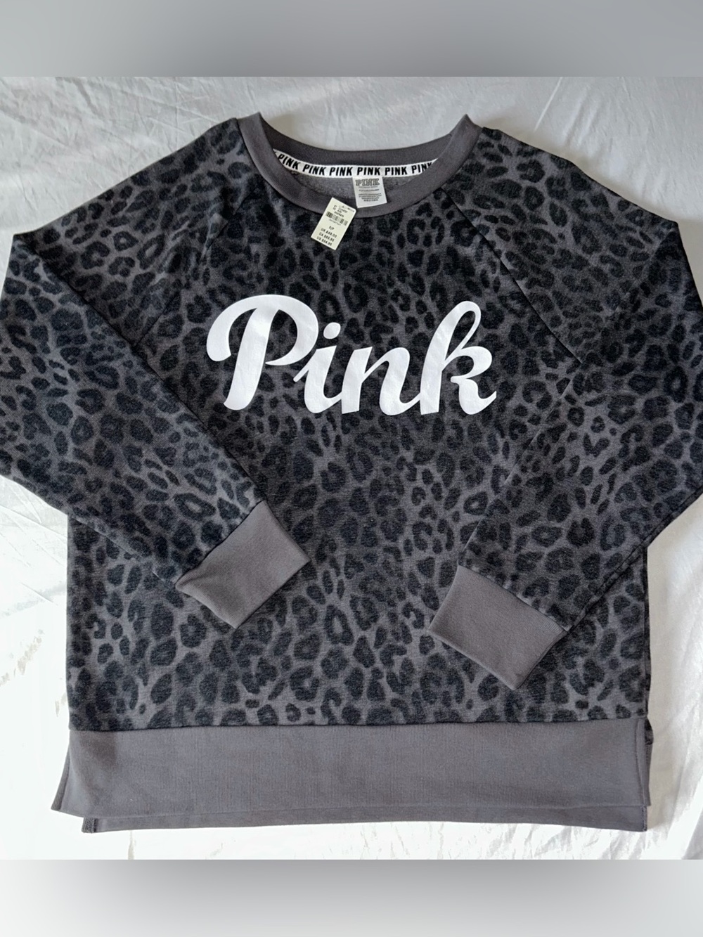 Victoria's Secret Pink Leopard Legging Crew Pullover Infinity Gray Logo S NWT